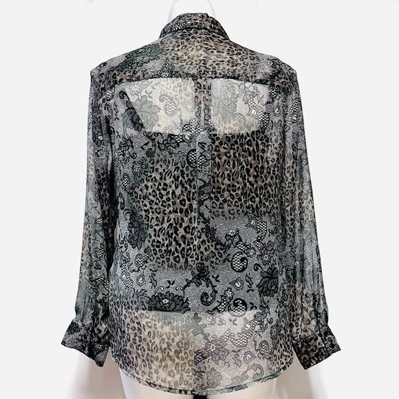 Lane Bryant Lace Animal Print Blouse Sheer Plus Size 1X 14 16 Long Sleeve Button - Picture 2 of 15